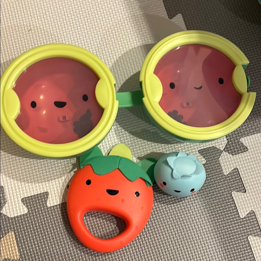 Skiphop Music set. Strawberry and Blueberry Rattle and Watermelon drum
